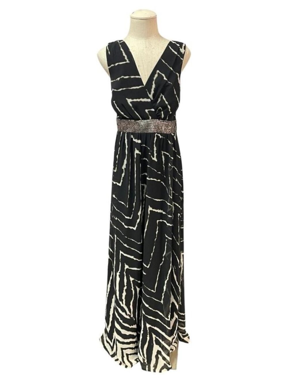 Express Zebra Print Sequined Halter Maxi Dress Mobwife Evening Gown Formal